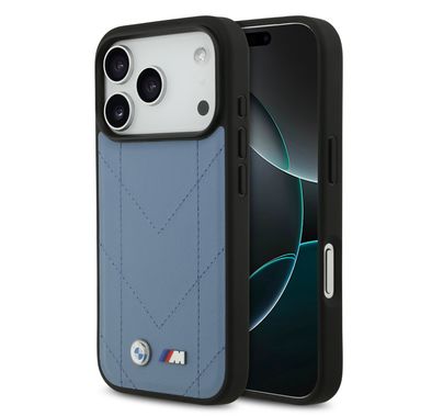 BMW MagSafe PU Quilted Leather Case with Metal Logos for iPhone 17 Pro Max, Slim Profile, Easy Snap-On Design, Sustainable Packaging, Drop Protection - Blue