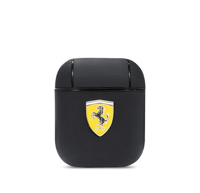 CG Mobile Ferrari FESA2LEBK  No Track Leather case With Metal Logo  for Airpods 1/2 Officially Licensed ,  High-Quality material , Dust Proof , Compatible with Airpods 1/2 - Black