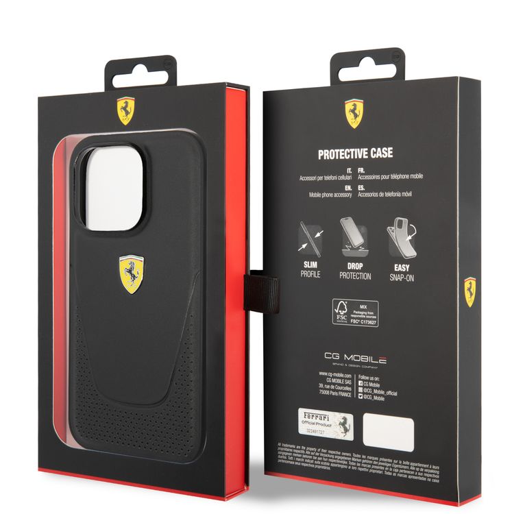 Ferrari Genuine Leather Case Vici Perforated iPhone 14 Pro Max - Black