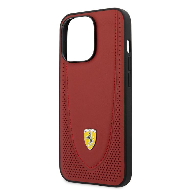 CG MOBILE Ferrari Genuine Leather Hard Case with Curved Line Stitched & Perforated Leather Compatible for iPhone 13 Pro (6.1") Shock & Scratches Resistant