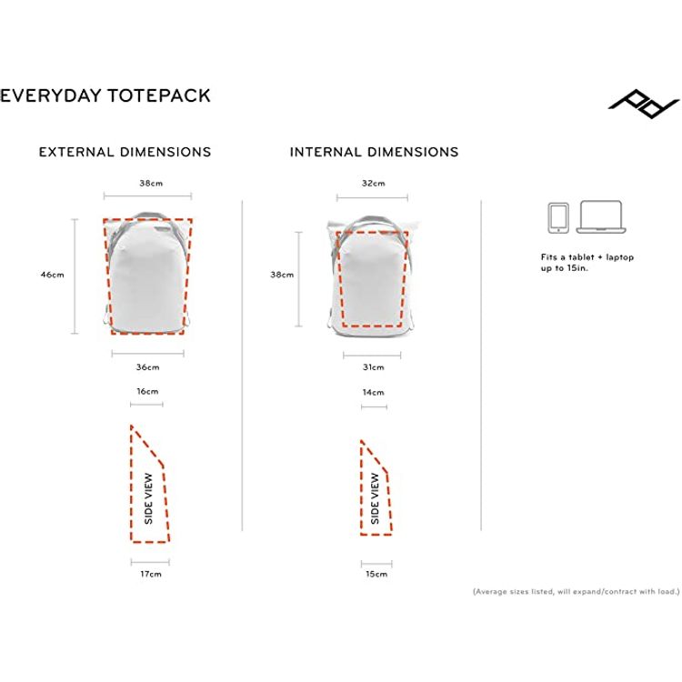 Peak Design Everyday Tote pack utility bag for laptop and tablet devices  20L v2 - Black - Ash - 8.2 Inch