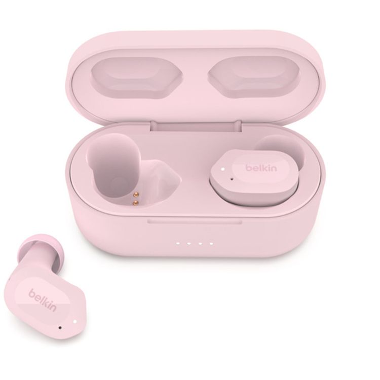 سماعات Belkin SOUNDFORM Play اللاسلكية الحقيقية، صوت طويل المدى، حجم محرك الصوت 6 مم، نطاق بلوتوث 10 متر، متوسط عمر البطارية 38 ساعة، تحكم باللمس - باللون الوردي