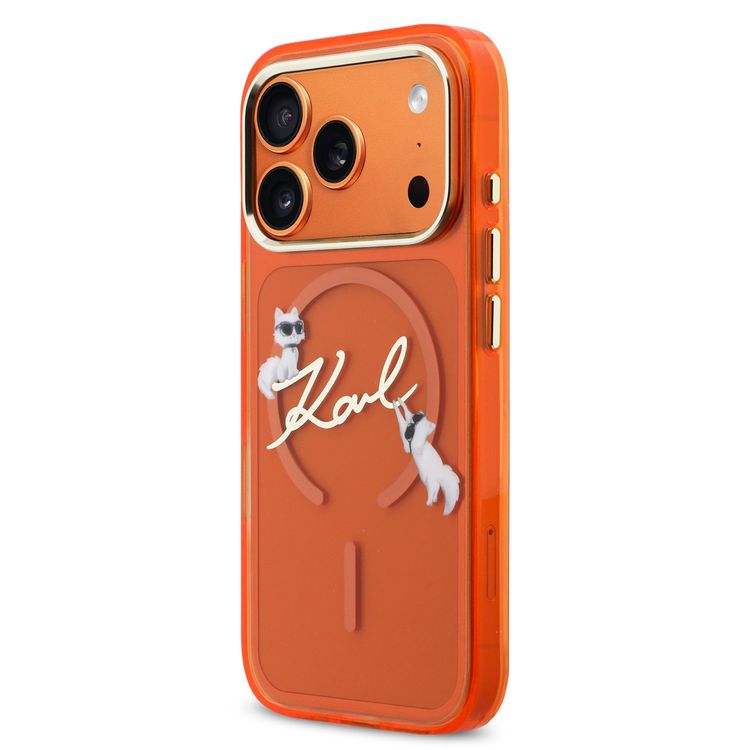 Karl Lagerfeld MagSafe IML Case with Choupette Scripted Logo for iPhone 17 Pro Max, Comfortable Grip, Easy Snap-On, Slim Profile, Durable Material - Orange