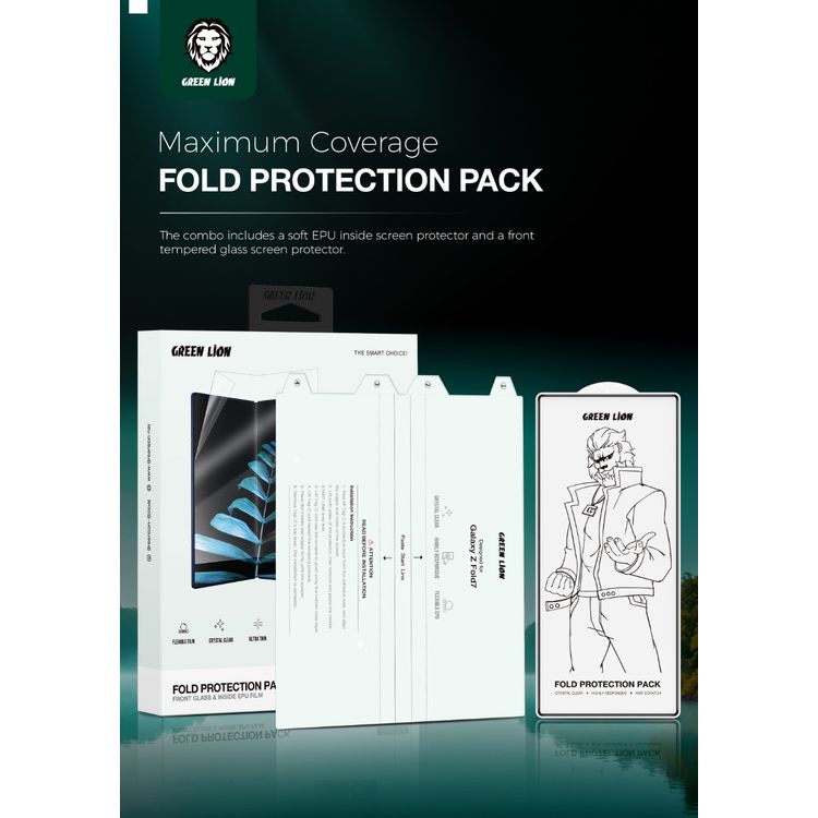 Green Lion Fold Clear Protection Pack for Z Fold 7 with Maximum Coverage, Self-Healing Tech, Highly Responsive & Touch Sensitive, Anti-Scratch, Keep HD Clarity - Clear