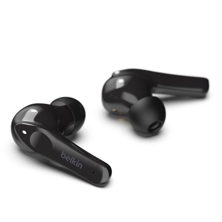 Belkin SOUNDFORM Move Plus True Wireless Earbuds with Wireless Charging Case, Touch Control, Take Calls with Either Earbud, 3 Sizes Ear Tips, IPX5 Waterproof Rating, 6mm Driver Size, Lightweight - Black 