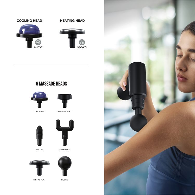 Green Lion Pulse Massage Gun with Digital Display, 2×Cooling & Heating Heads, 4×Massage Heads (Bullet, Ball, Metal Flat, U-Shaped), 45Min Working Time, 15Min Auto Shut-Off, 35-50°C Temperature Range, 3200RPM Brushed Motor, Ergonomic Design, Type-C Port, Hot & Cold Muscle Therapy - Black