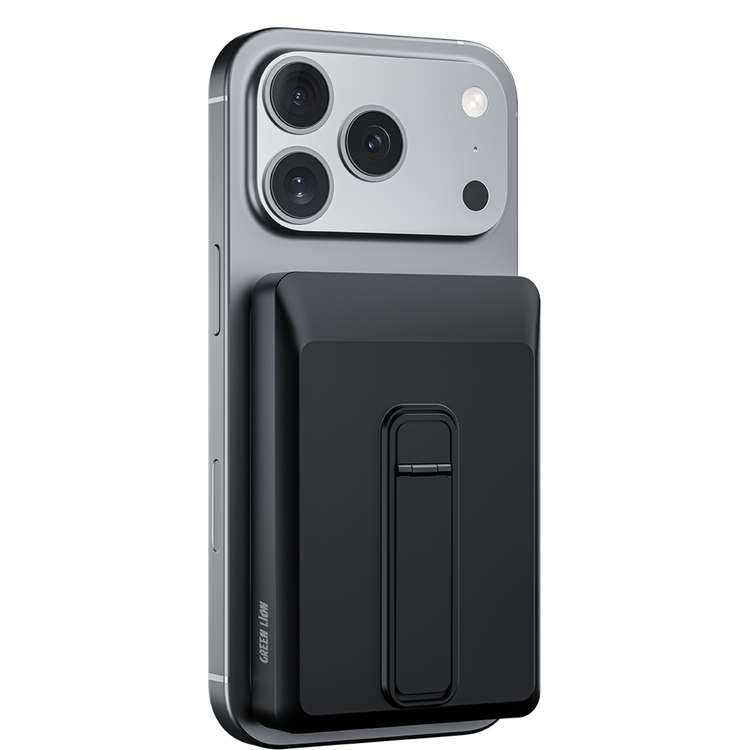 Green Lion Vita  10000mAh Power Bank with Safety Protections, Durable Braided Cable, Detachable Type-C Cable, Strong Magnets, Built-in Stand, MagSafe Compatibility, Ultra-Slim Design - Black