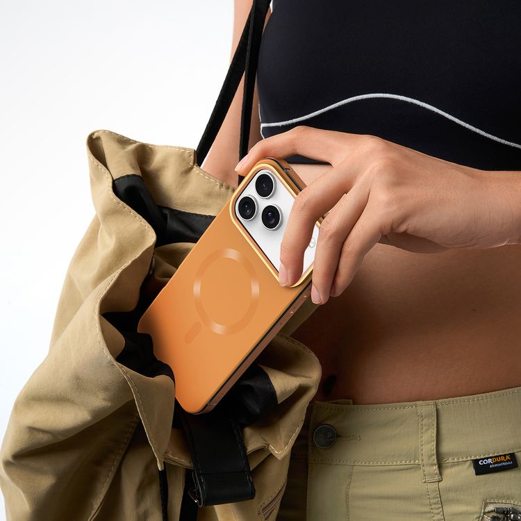 Levelo Opulis MagSafe Frosted Case for iPhone 17 Pro, Liquid Silicone Comfort, Anti-Scratch, Aluminum Alloy Frame for Camera & Edges, Anti-Fingerprint, Strong Magnets, Multi-Layer Design, Shock-Resistant Bumper, Non-Slip Surface - Sunrise Orange