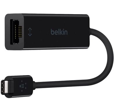 Belkin USB-C to Gigabit Ethernet Adapter, Fast & Fearless Connectivity, USB-C Male and RJ-45 Port Female Ports, Supports 10/100/1000BASE-T - Black