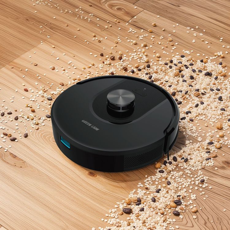 Green Lion Smart Robot Vacuum Cleaner with 230mL Dustbin Capacity, 110 Minutes Working Time, Room Mapping & Path Planning, 3000Pa Suction Power - Black