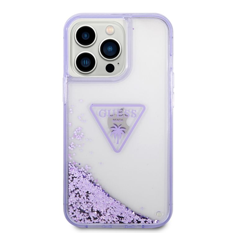 Guess Liquid Glitter Case With Translucent Triangle Logo - iPhone 14 Pro Max - Purple