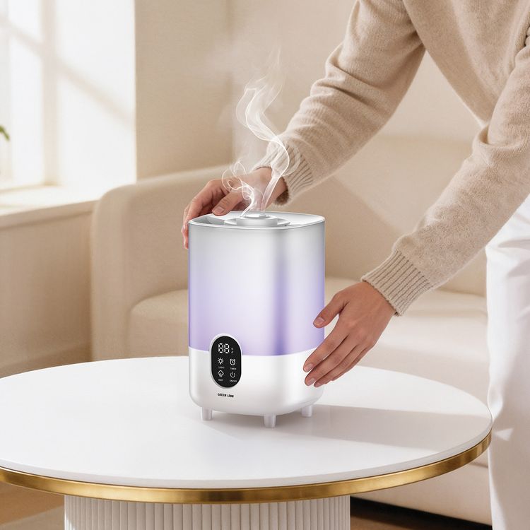 Green Lion Spring Mist Air Humidifier with 3.7L Water Tank Capacity, 6-Level Humidification, LED Night Light, Top-Fill Design, Anti-Slip Base, Quiet Operation, 30² Wide Coverage, Hidden Aroma Diffuser, Low-Water Indicator, Plug-in Use, Touch-Control Display, 350mL/h Mist Output - White