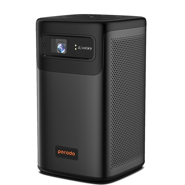 Porodo Portable DLP Projector with Wireless Mirroring for iOS and Android, 8000mAh Battery, 2-3 Hours Working Time, 180 ANSI Brightness, 16:9  Screen Ratio, 2 Integrated Speakers - Black