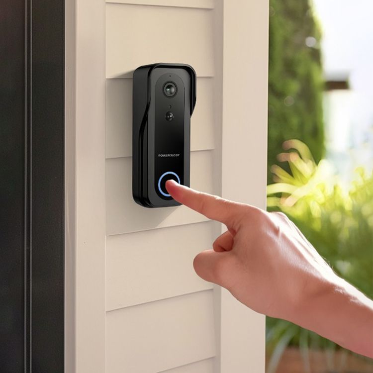 Powerology Smart Camera Doorbell with 3MP Camera Resolution, 5200mAh Battery Capacity, 9 Hours Charging Time, 3 to 8 Months Battery Life, Two-Way Audio, Night Vision - Black