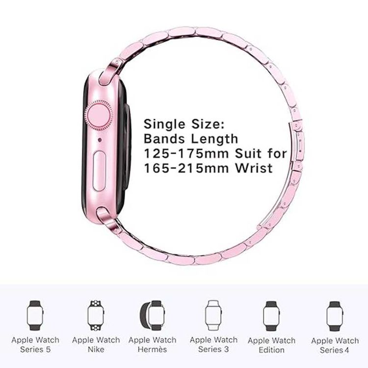 Green Lion Link Stainless Steel Strap for Apple Watch 42/44/45/49mm, Double Button Folding Clasp, Lightweight & Easy to Install, Comfortable to Wear, Waterproof - Rose Gold
