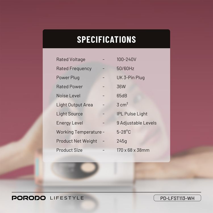بورودو لايفستايل جهاز إزالة الشعر بتقنية الليزر للتبريد الجليدي IPL مع قابس طاقة بريطاني ثلاثي الأطراف، إعداد شاشة LED، وضع تلقائي ويدوي، تبريد بدرجة 10 درجات مئوية، معالجة كاملة للجسم في 7 دقائق، 9 مستويات كثافة - أبيض