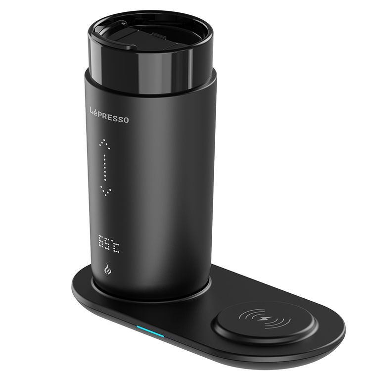 LePresso Smart Travel Heating Mug, Wireless Charging Base, Temperature Control, Real-Time Display, Leak-Proof Design - Black