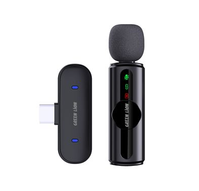Green Lion GM-75X Microphone with 3-Level Noise Cancellation, 5 Hours Working Time, Less than 30 Milliseconds Latency, Single Microphone, USB-A, Type-C & Lightning Connectors - Black