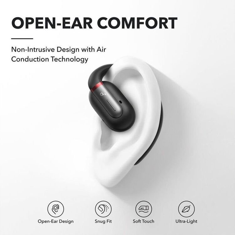 Soundcore V30i Open-Ear Earbuds, Deep Bass, Sweatproof, Dynamic Driver Type, 10 m Bluetooth Range, 12 Hours Play Time, 36 Hours Battery Life - Black