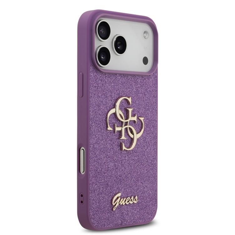 غطاء لامع من PU من Guess بشعار معدني كبير 4G لجهاز iPhone 17 Pro، حماية من السقوط، تصميم نحيف وخفيف الوزن، سهل التركيب، تغليف مستدام، قبضة مريحة - لون أرجواني فاتح