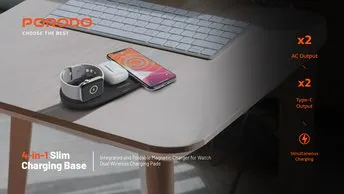 Porodo 4-in-1 Slim Charging Base in UAE | Type-C Cable, 10W Fast Wireless Charging - White | (PD-FWCH001-WH)