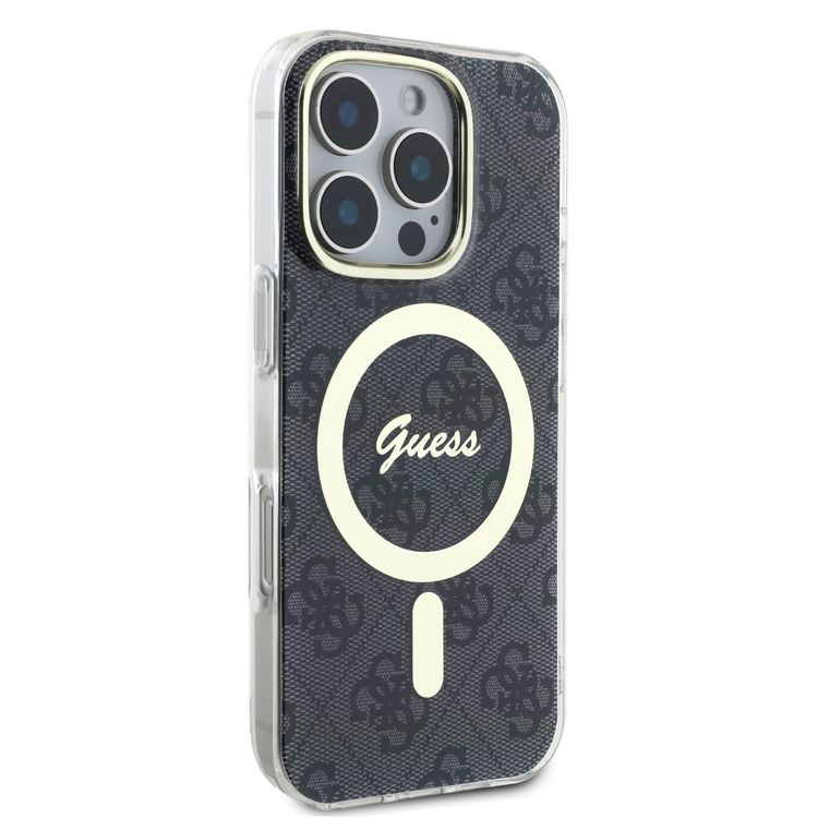 Guess MagSafe 4G Design HD Printing PC & TPU Case for iPhone 16 Pro Max, Lightweight, High-Quality Material, Drop Protection - Black