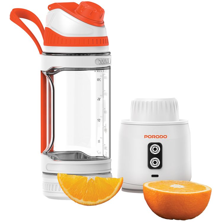 Porodo Lifestyle Nutrimix Dual-Spin Blender with 700mL Jar Capacity, Tritan Jar Material, 304 Stainless Steel Blade Material, 3× 2000mAh Battery Capacity, 3 Hours Charging Time, 30 Seconds Per Cycle Single Working Time, Safety Blade Cover - White