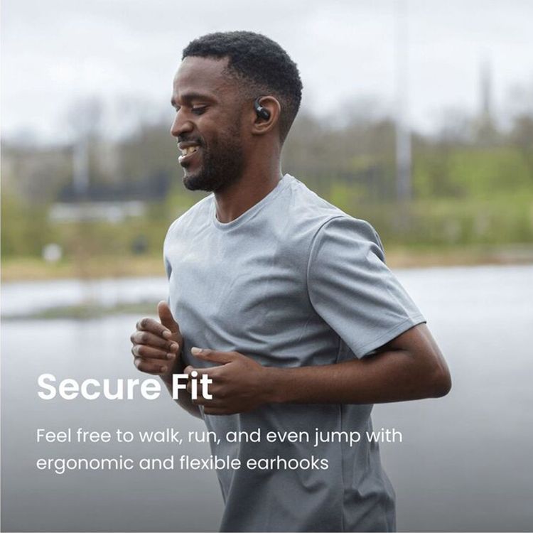 SHOKZ OpenFit True Wireless Earphones, Up to 28 Hours Battery Life, Up to 120 Minutes Charging Time, Built-in Microphone, AI Call Noise Reduction, 10 m Wireless Range - Black
