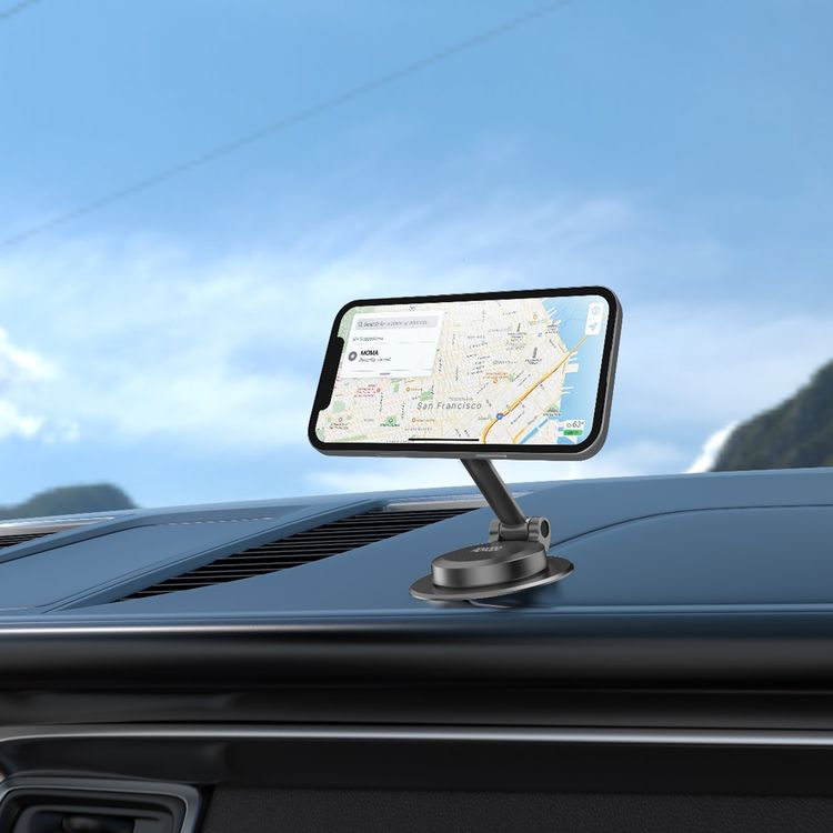 Porodo MagLock MagSafe Phone Mount with Zinc Alloy Material, N52 Magnets, Multi-Angle Adjustment, Folding Design, Strong Magnetic Hold - Black