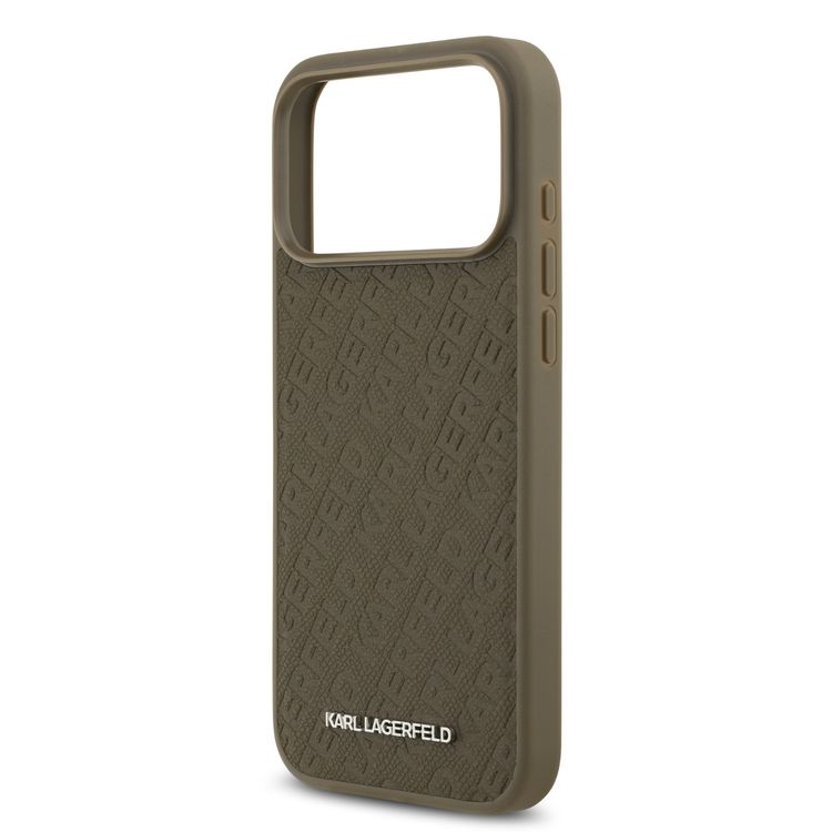 Karl Lagerfeld MagSafe Full Wrapped PU Leather Case with Karl Grain for iPhone 17 Pro, Slim Profile, Drop Protection, Easy Snap-On, Sustainable Packaging, Comfortable Grip, Lightweight Design - Brown