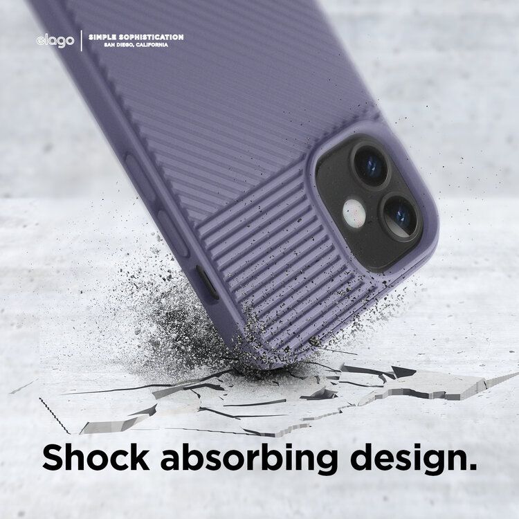 Elago Cushion Case Compatible w/ iPhone 12 Mini (5.4") Full Protection, Slim, Shock Absorbing Design, Supports Wireless Charging, Raised Lip for Camera Protection - Lavender Grey