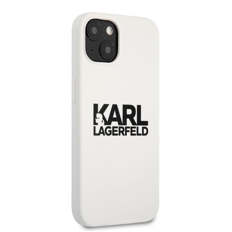 CG MOBILE Karl Lagerfeld Liquid Silicone Case Stack Logo Compatible for iPhone 13 (6.1") Easy Access to All Ports, Scratch Resistant, Drop Protection Back Cover