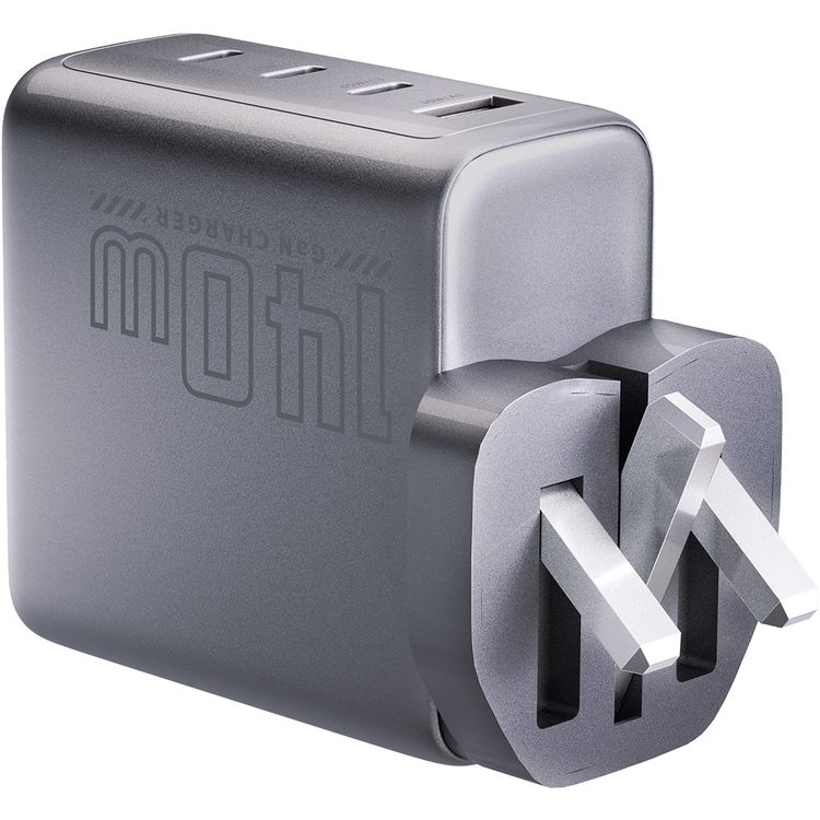 Powerology Voltflow GaN Wall Charger with PD 140W, Single USB-A & Triple USB-C Ports, Ai Temperature Control, Fast Charge Support, Multiple Device Compatibility, TFT Smart Display Interface - Black