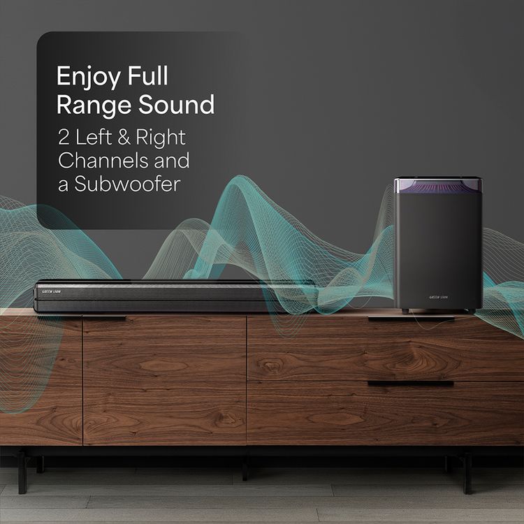 مكبر صوت ساوند بار سلكي Green Lion Cinema SP100 بقوة مقدرة 100 واط، مع جهاز تحكم عن بُعد، قنوات 2.1، إدخال بصري، جهد مقدر 110-240 فولت، إدخال HDMI (ARC)، تشغيل عبر USB - أسود