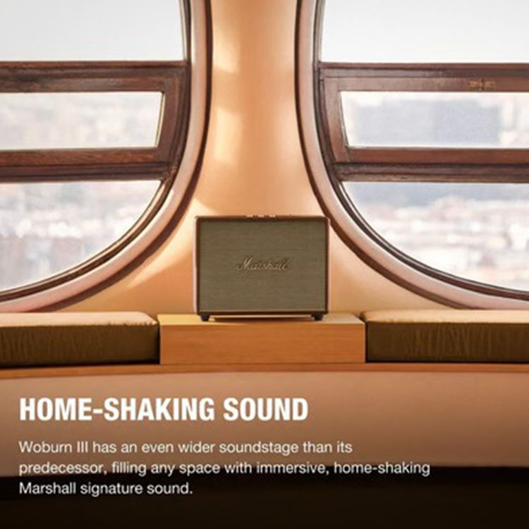 Marshall Woburn III Wireless Bluetooth Stereo Speaker, 10m Bluetooth Range, Bluetooth Version 5.2, Iconic Marshall Styling, High-quality Materials, Dynamic Loudness - Brown