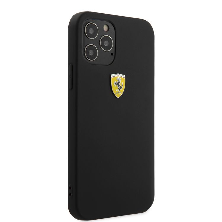 CG MOBILE Ferrari TPU On-Track Silicone Hard Case Metal Logo Compatible for iPhone 12 Pro Max (6.7") Shock & Scratches Resistant, Easy Access to All Ports (Cameras, Buttons & Speakers) Protective Back Cover Suitable with Wireless Chargers Officially Licensed - Black