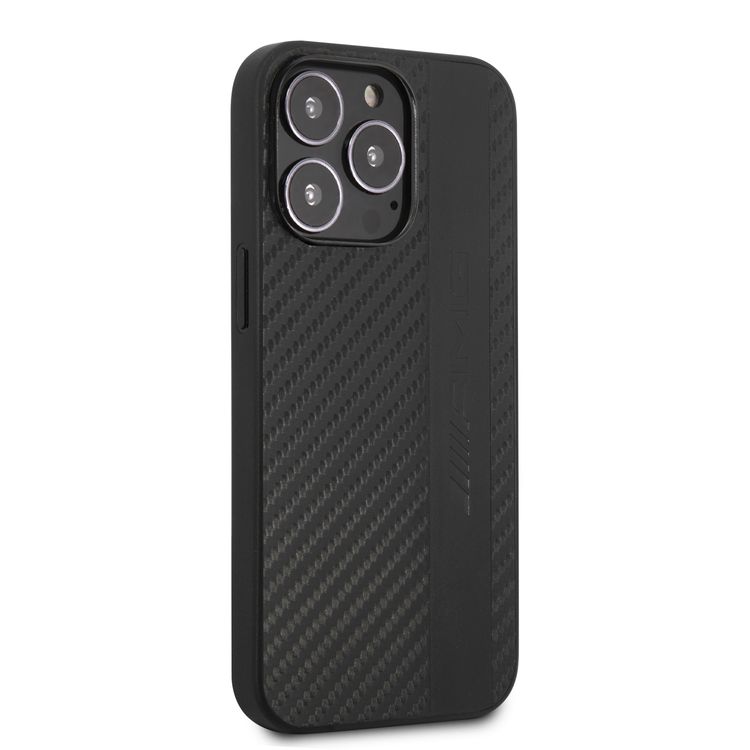 CG MOBILE AMG PC/TPU Case with PU Carbon Effect Gray Leather Stripe & Hot Stamped Logo Compatible for iPhone 13 Pro (6.1") Easy Access to All Ports