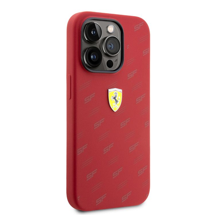 Ferrari iPhone 15 Pro For Silicone Case with All Over SF Pattern - Red