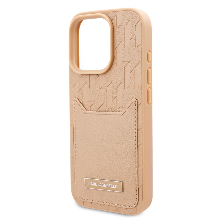 Karl Lagerfeld PU Hard Case for iPhone 16 Pro Max with Card Slot & Monogram Design Logo, Drop Protection, Easy Snap-on, Slim Profile, Lightweight, Sustainable Packaging - Brown