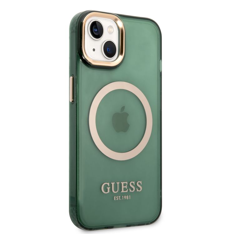 Guess Magsafe Case With Translucent Gold Outline - iPhone 14 - Kaki