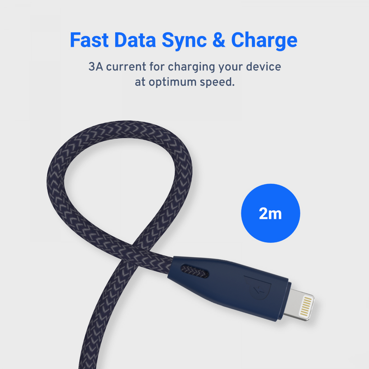 Powerology Fast Charging Cable, [MFi Certified] USB C to Lightning Braided Fast PD Charge 2 meter / 6.6 feet with iPhone 12 Pro Max/12 Mini/12, 11 Pro Max/11 Pro/11, XS Max/XS/XR/X, 8 Plus/8 (Blue)