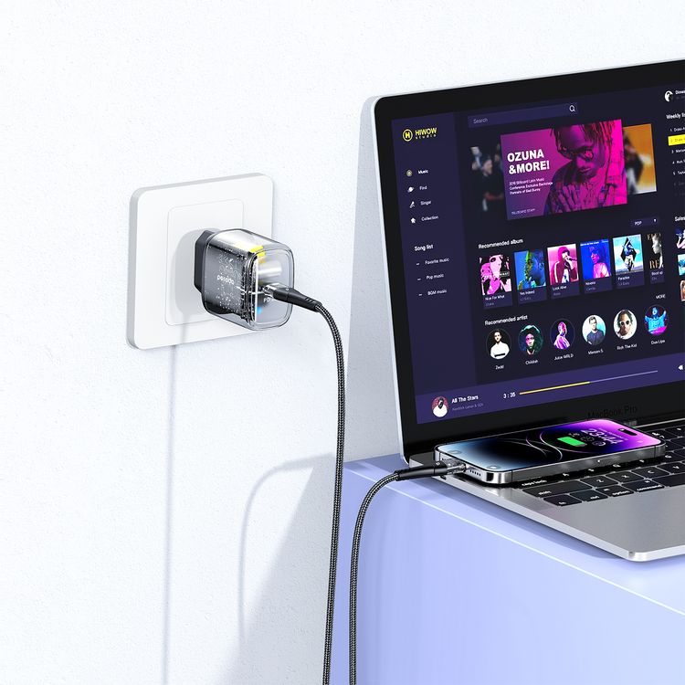 Porodo EU Transparent Quick Charger with 30W USB-C Power Delivery, Overheat Protection, 0%-60% Charge in 35 Minutes, Fast Charging Support, Reliable Companion - Black