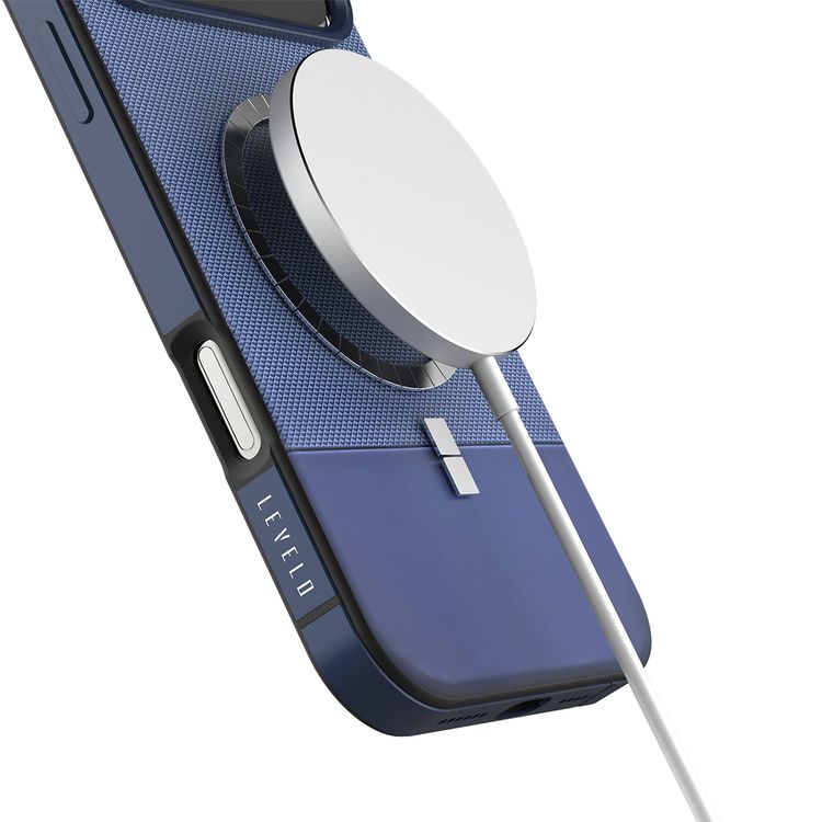 Levelo Cuir Leather Hybrid Case with Comfortable Grip for iPhone 17 Pro Max, Strong Magnets & MagSafe Compatible, Shock-Resistant Bumper, Aluminum Alloy Frame for Camera & Buttons, Drop-Tested - Midnight Blue