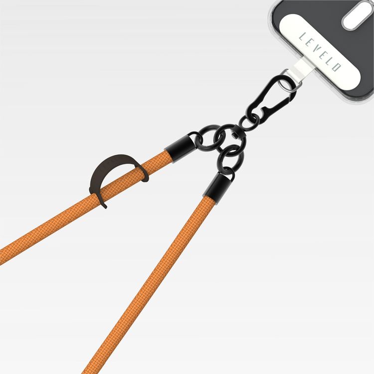 Levelo Everly Phone Crossbody Lanyard, 1.2m, Polyester Fiber, Metal Finish, Lightweight, Durable Material, Adjustable Straps, Universal Compatibility, Hypoallergenic Material - Carrot Orange