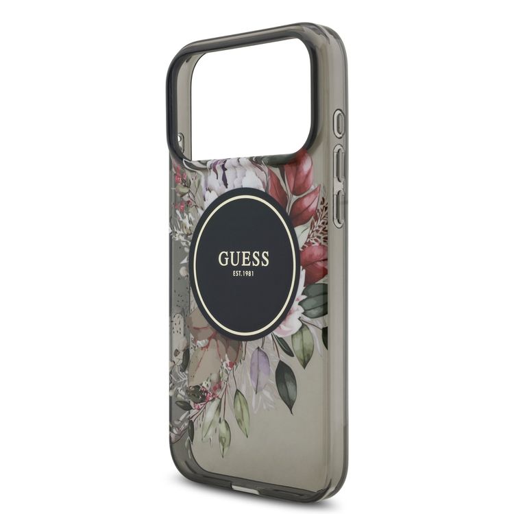 Guess MagSafe IML Case with Flowers Pattern & Lanyard for iPhone 17 Pro, Easy Snap-On, Sustainable Packaging, Comfortable Grip, Drop Protection, Slim & Lightweight Design - Black