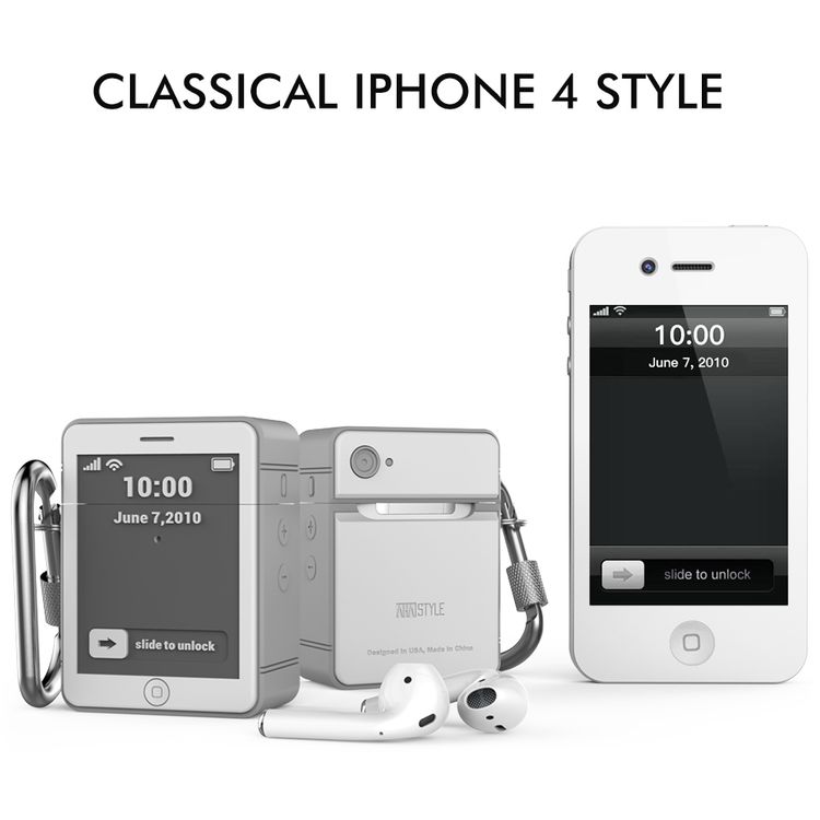 Ahastyle Mini Classic Retro iPhone 4 Design Silicone Case with Anti-Lost Carabiner Compatible for AirPods 1/2, Scratch Resistant, Shock Absorption, Drop Protection