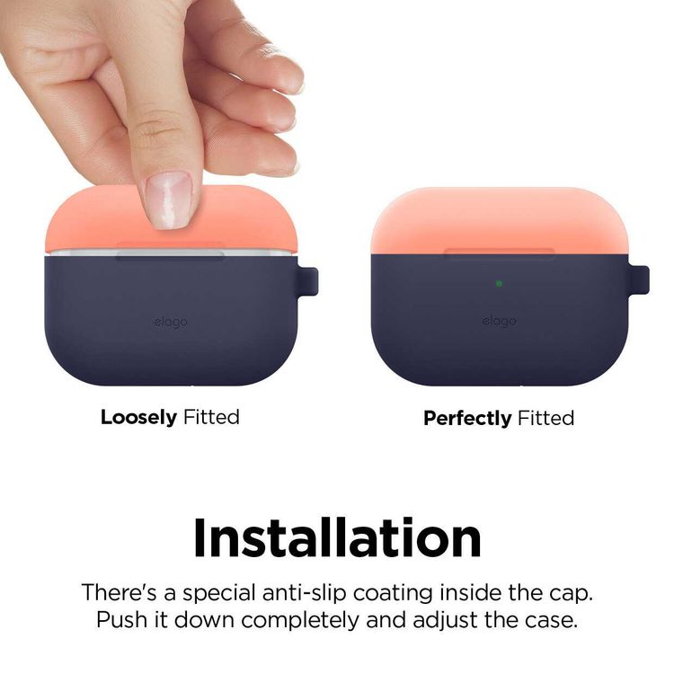 Elago Duo Hang Case for Apple Airpods Pro - Top-Peach / Medium Gray, Bottom-Jean Indigo