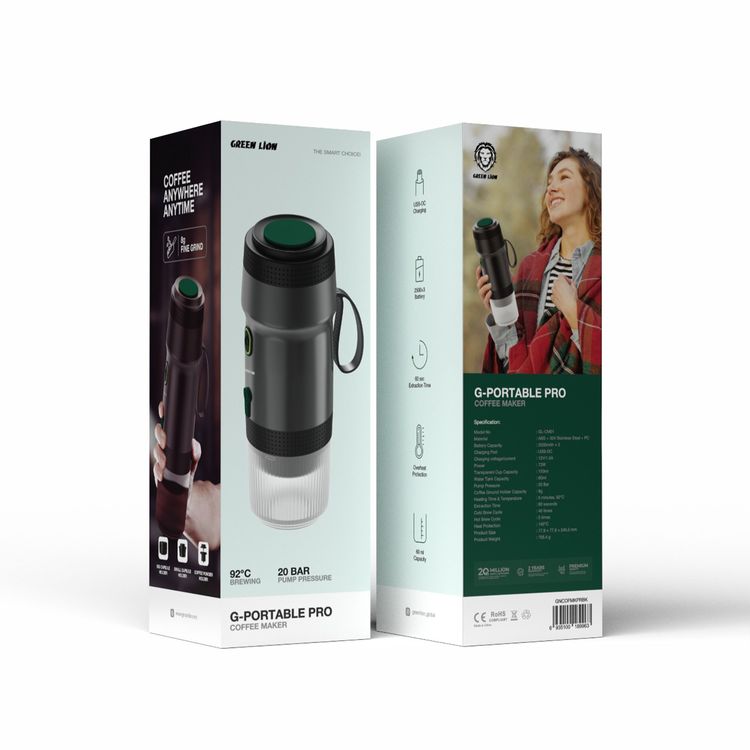 Green Lion Coffee Maker Pro with 20 Bar Pump Pressure, 145°C Heat Protection, 5 Times Hot Brew Cycle, Overheat Protection, Heat & Cold Extraction - Black
