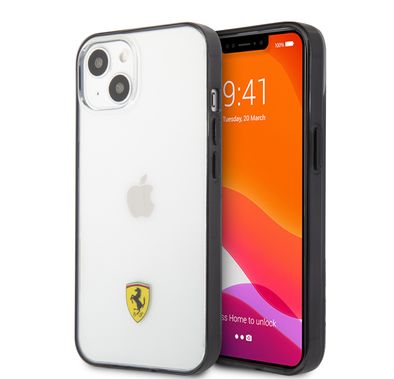 CG MOBILE Ferrari Transparent Case Print Logo Compatible for iPhone 13 (6.1") Scratches Resistant, Easy Access to All Ports, Drop & Shock Absorption