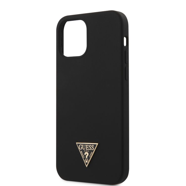 Guess Liquid Silicone Case w/ Metal Logo for iPhone 12 / 12 Pro (6.1") - Black